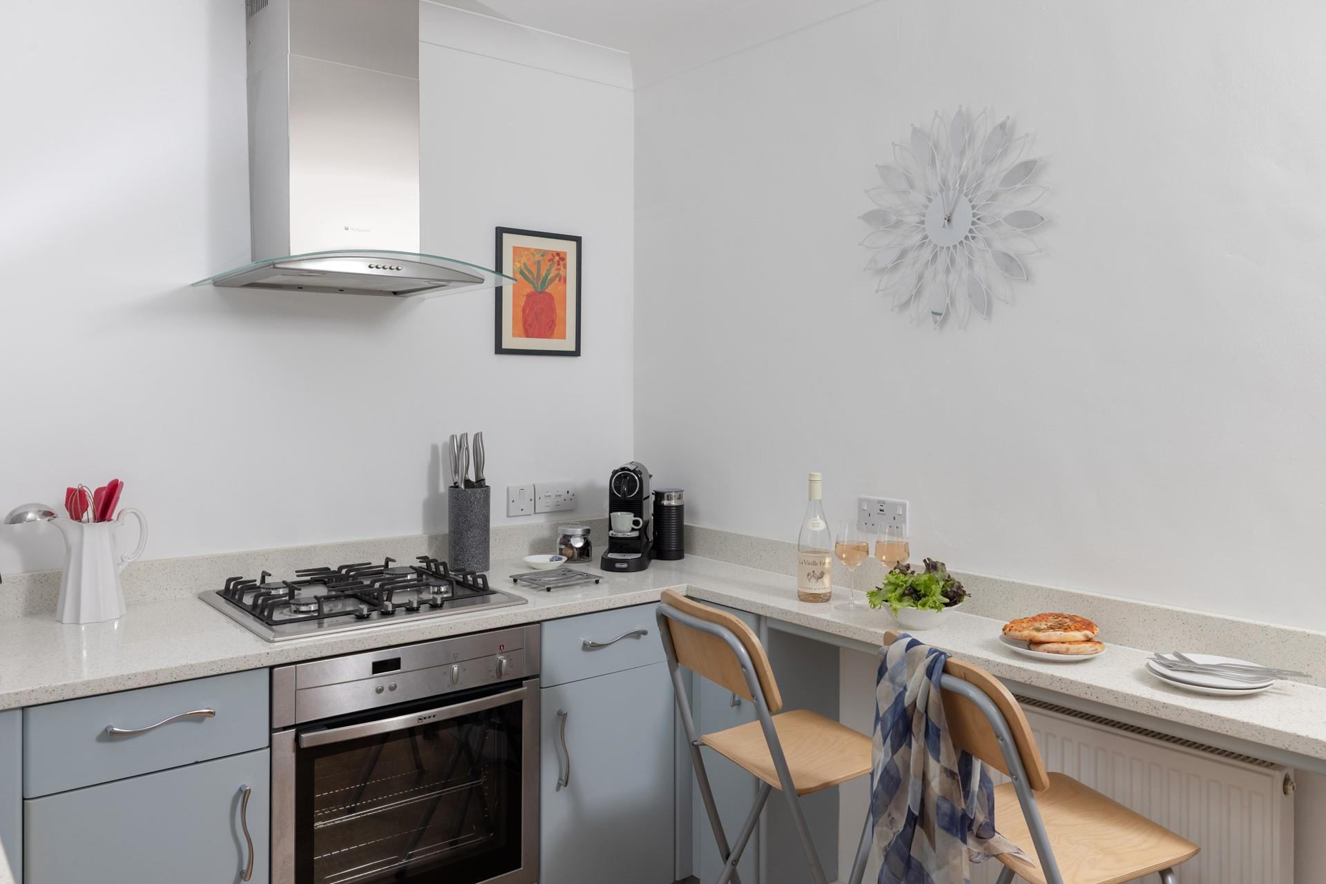 Cook up a storm in the well-equipped kitchen.