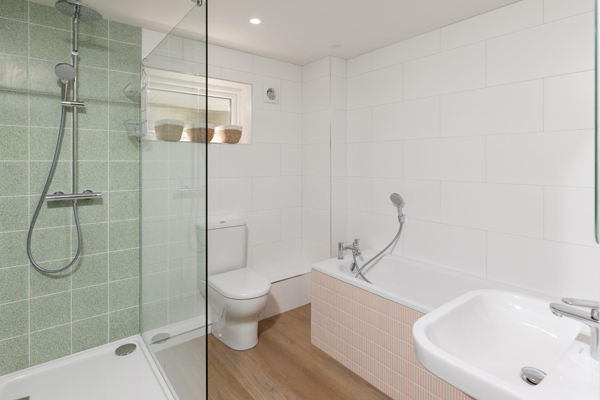 The family bathroom is ideal for freshening up after a day on the beach.