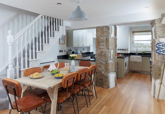 Tuck into a hearty dinner before heading out to enjoy the last of the sunshine in the garden.