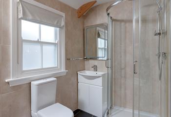 Start the day with a hot shower in the family bathroom.