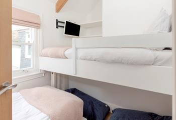 Bedroom 3 has a single bed and a single bunk.