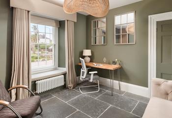 The desk is perfect for catching up with emails while away.