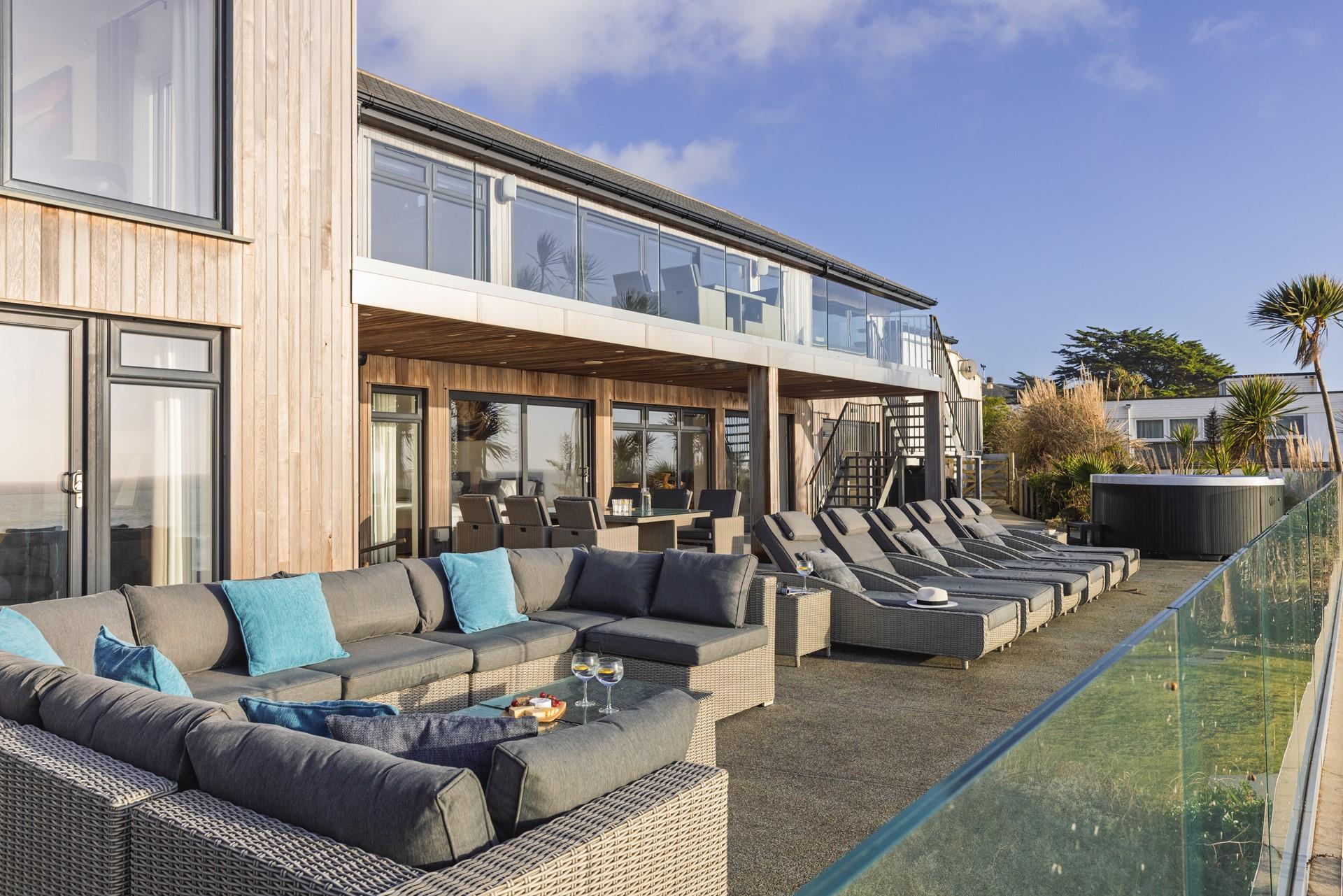 There is a variety of comfortable seating on the patio.