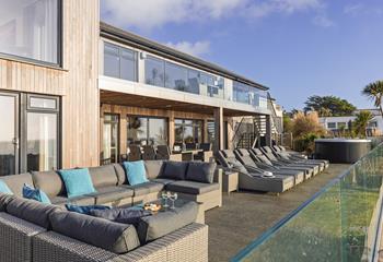 There is a variety of comfortable seating on the patio.