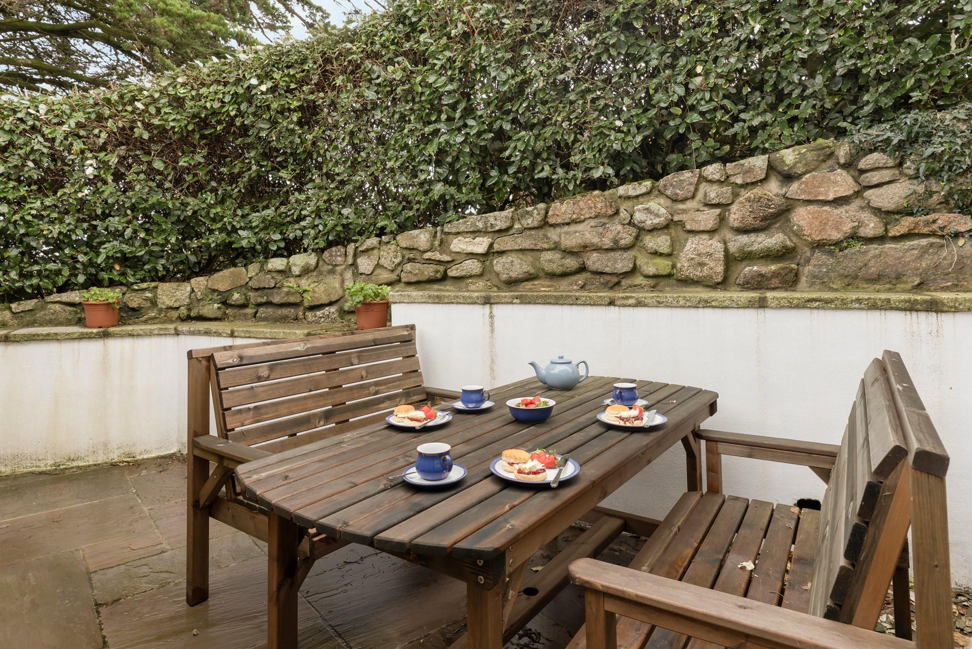 Tuck into a delicous Cornish cream tea on the patio!