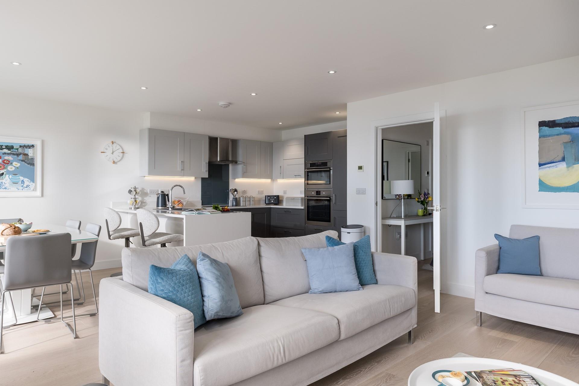 The open plan living space is light and bright with plenty of space for relaxation.