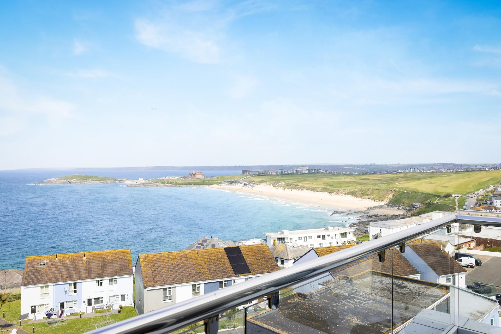 The Penthouse overlooks the golden sands and iconic surf of Fistral beach.