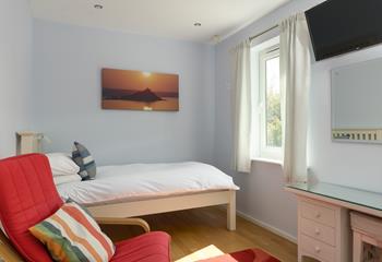 Bright pops of colour feature in bedroom 2. 