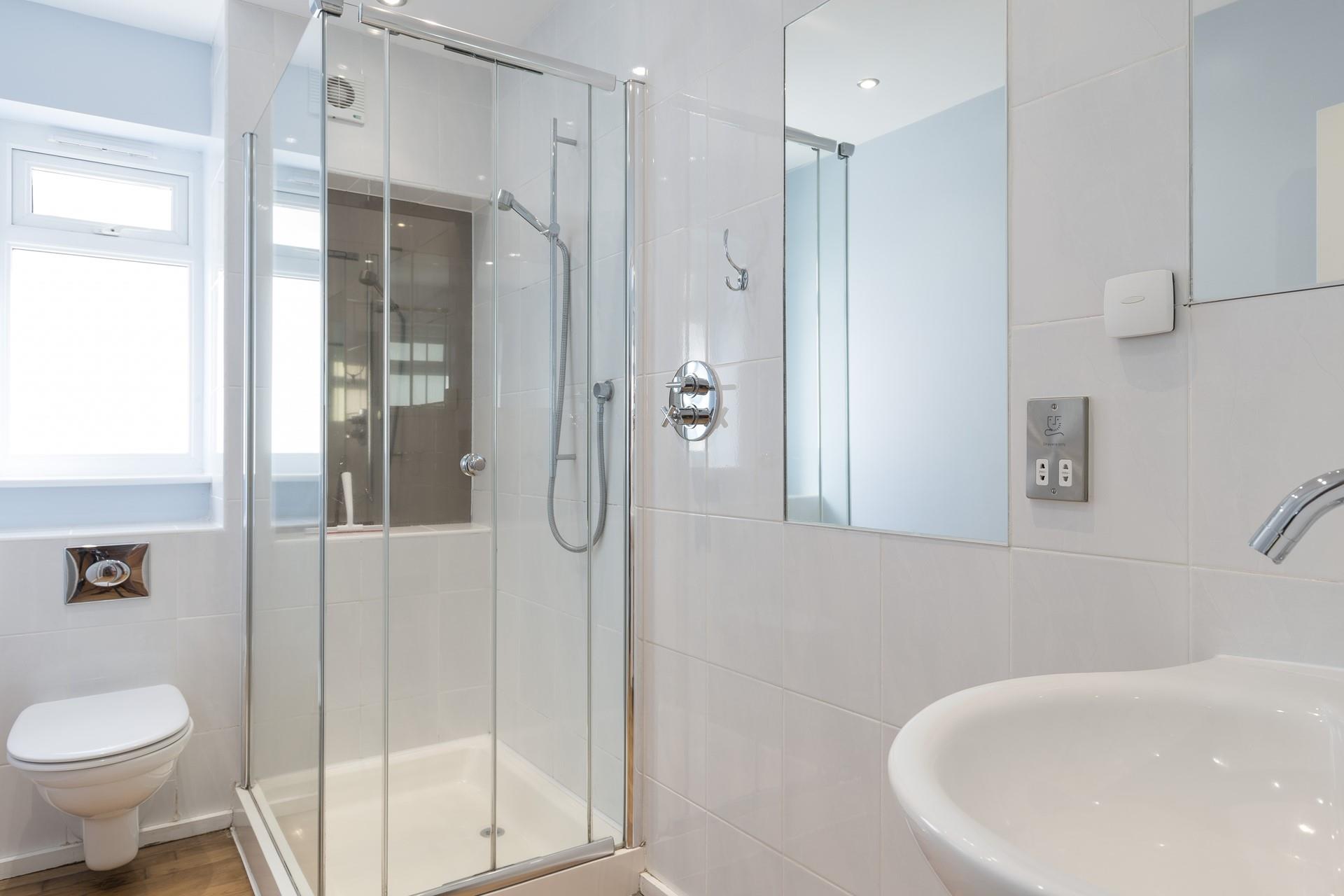 The downstairs bathroom is the ideal space to get ready for the day.