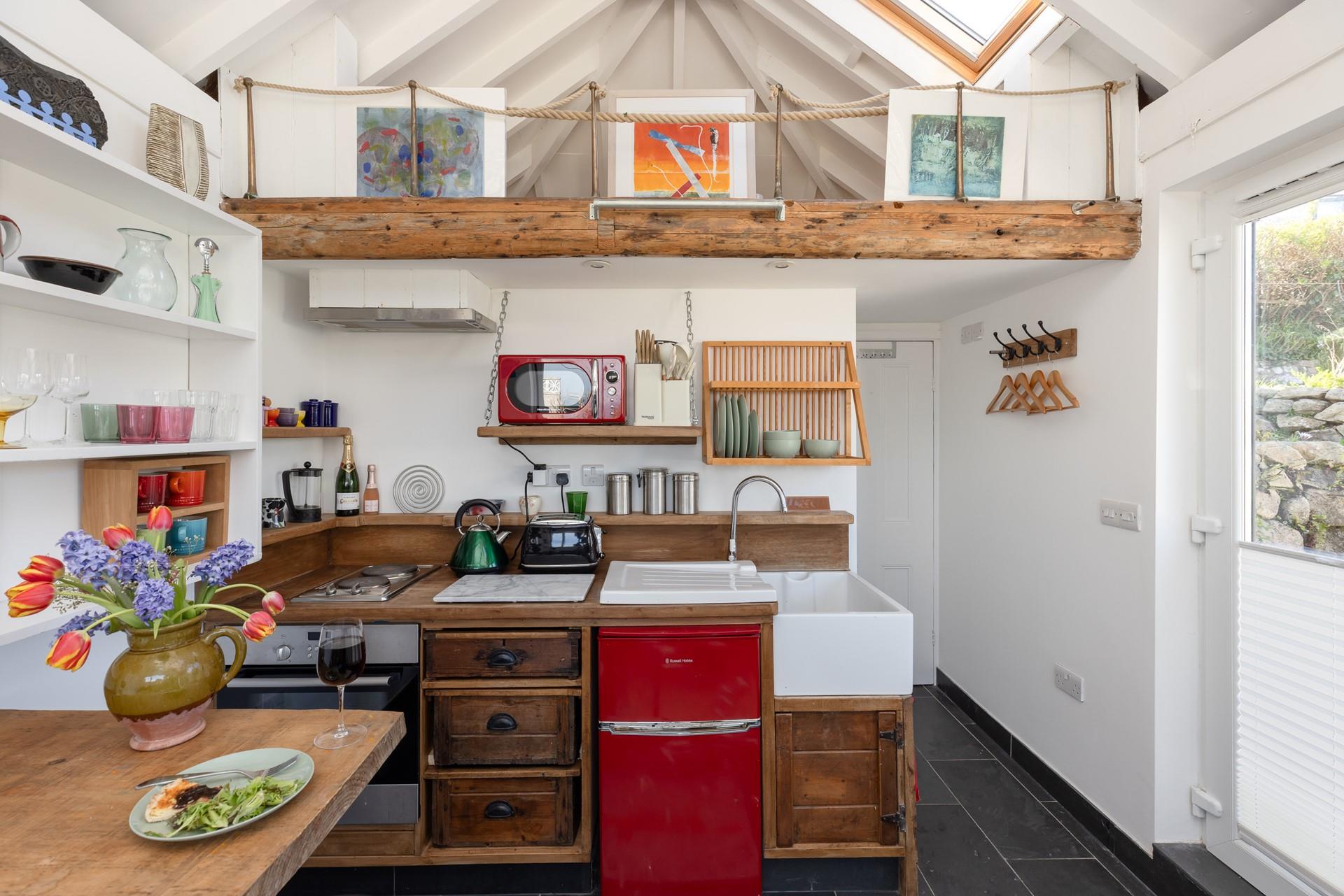 Beautiful artwork adorns the stylish studio.