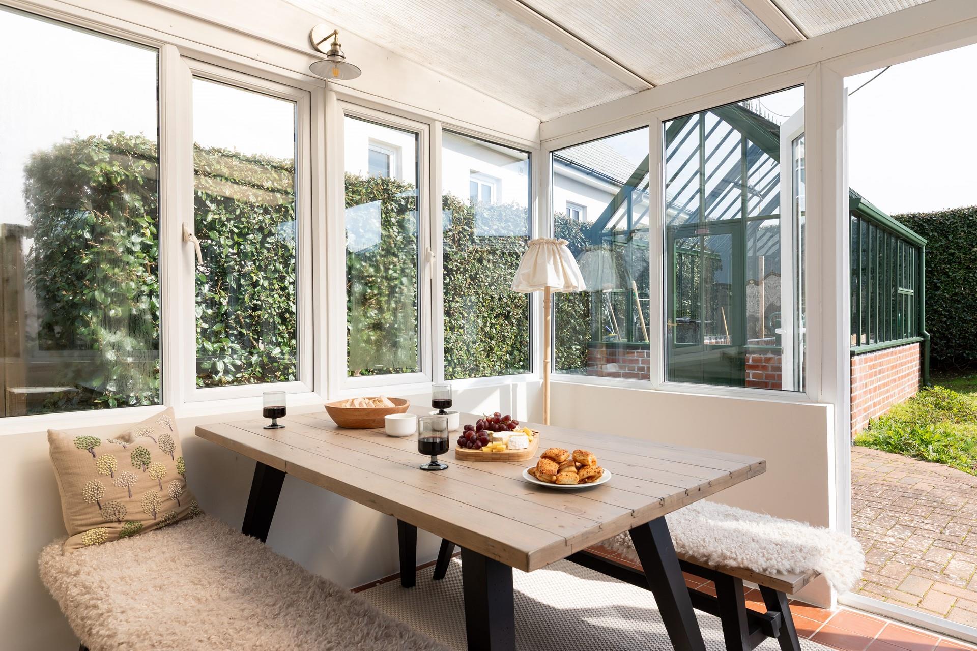 Tuck into a feast in the light and sunny dining area.
