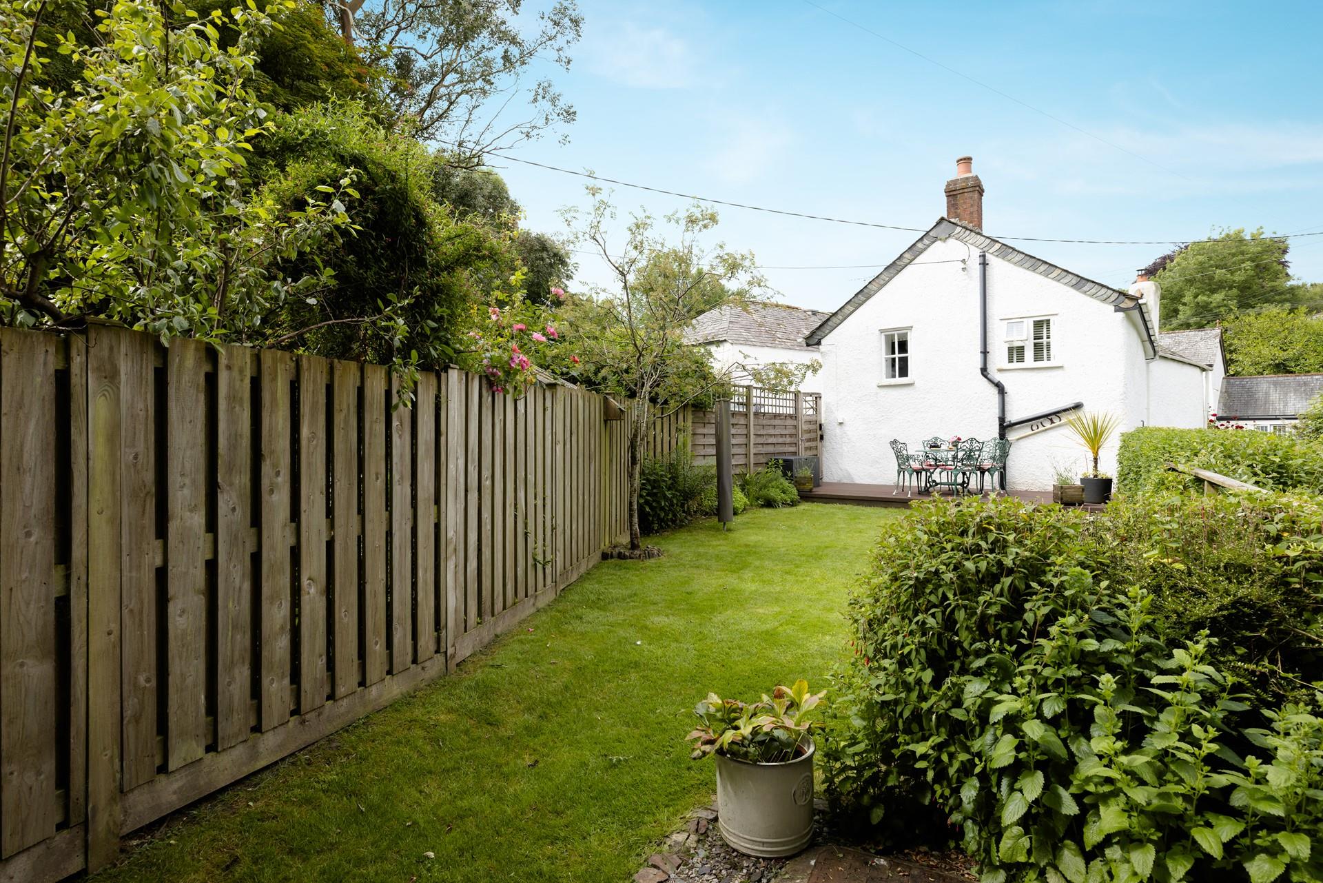 The garden overlooks a pretty stream. 