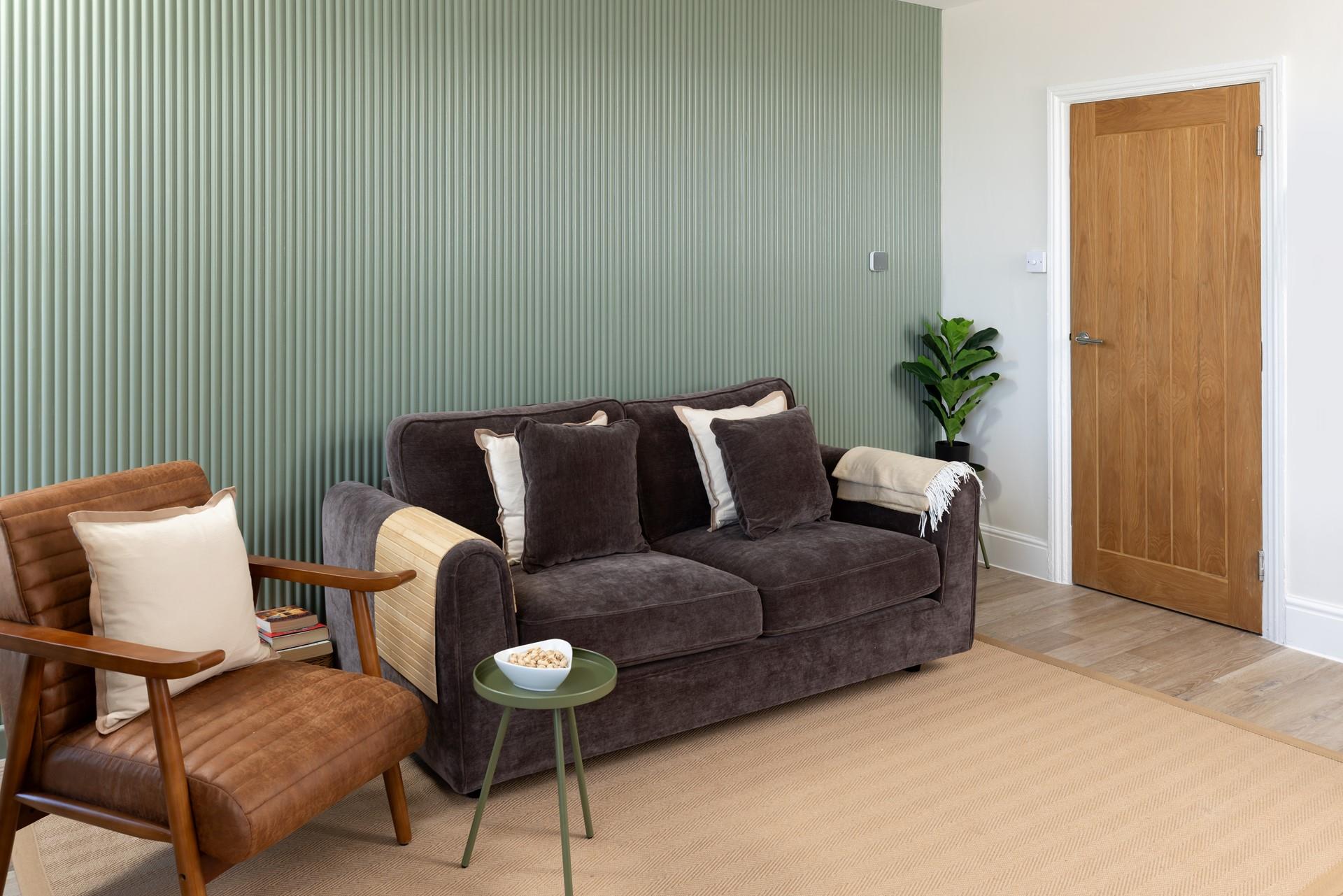 Calming interiors are perfect for unwinding after a day at the beach.