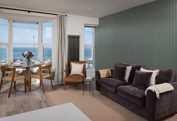 Open plan living makes the most of the seascape.