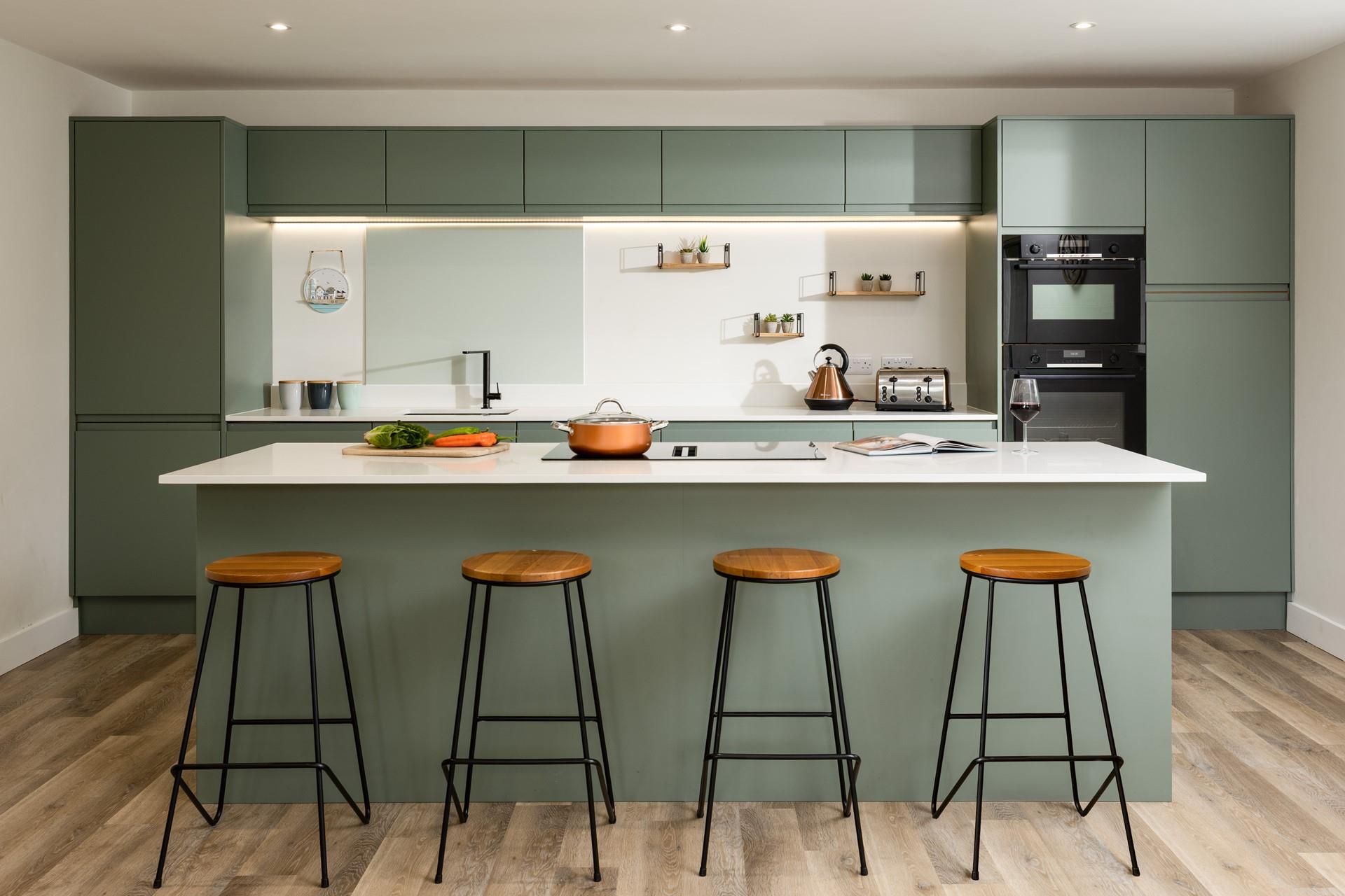 The stylish kitchen is designed for cooking and socialising.