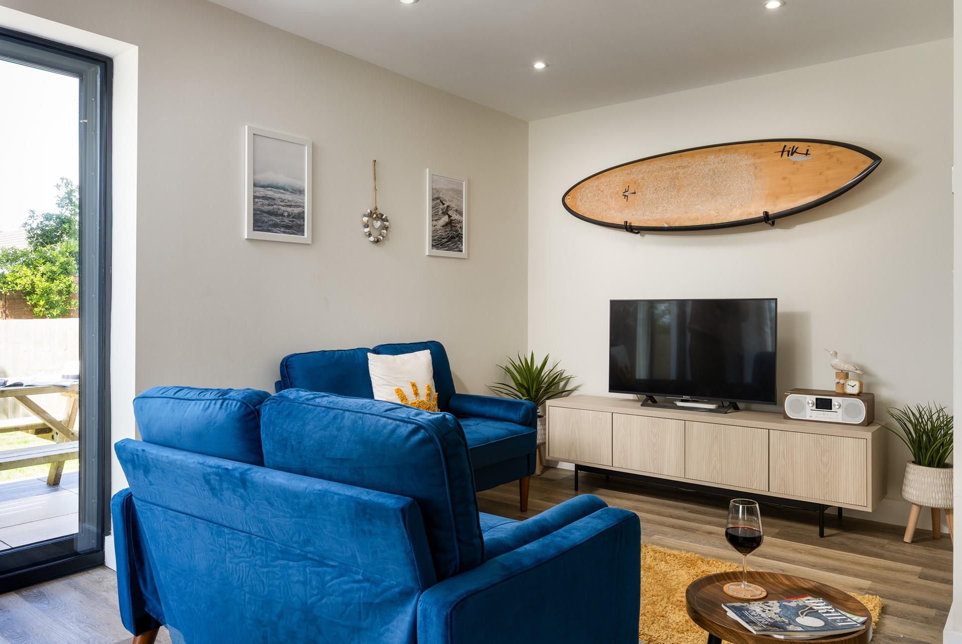 A cosy spot with surf-inspired decor that reflects the coastal location.
