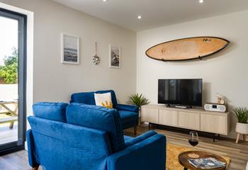 A cosy spot with surf-inspired decor that reflects the coastal location.