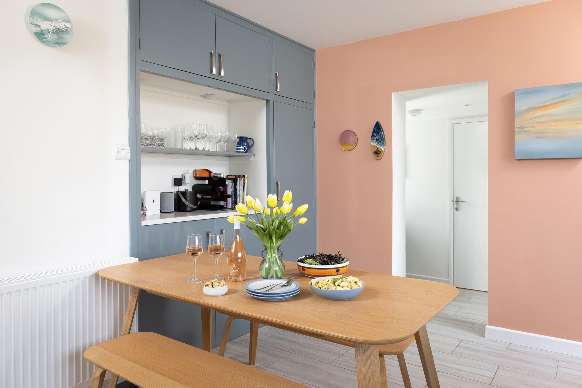 Soft pastel shades, inspired by the colours of the beach, create a calming feel.