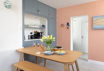 Soft pastel shades, inspired by the colours of the beach, create a calming feel.
