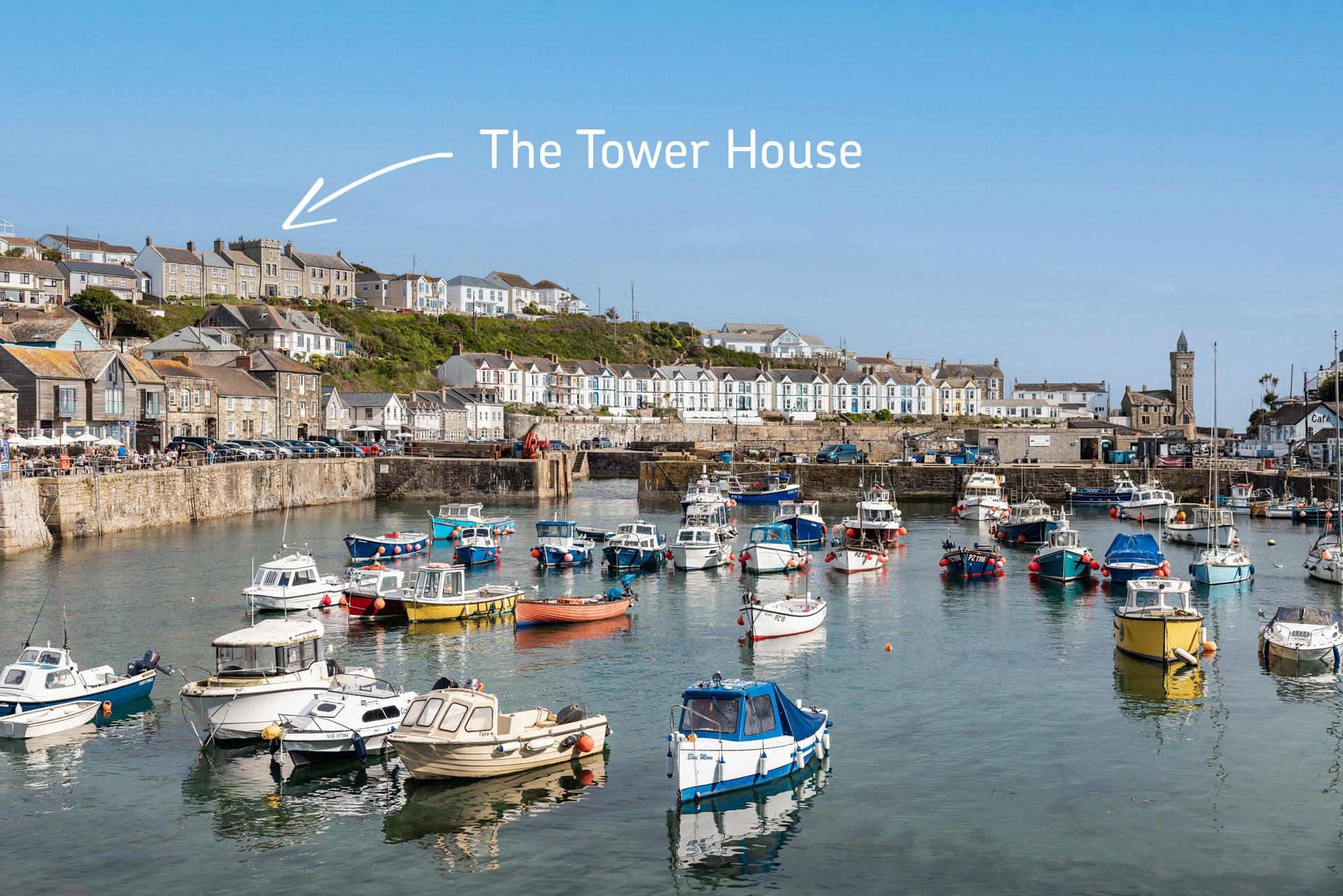 The Tower House overlooks the picturesque harbour in Porthleven. 