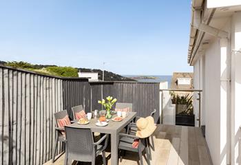 The raised decking is the perfect spot to enjoy some sunshine. 